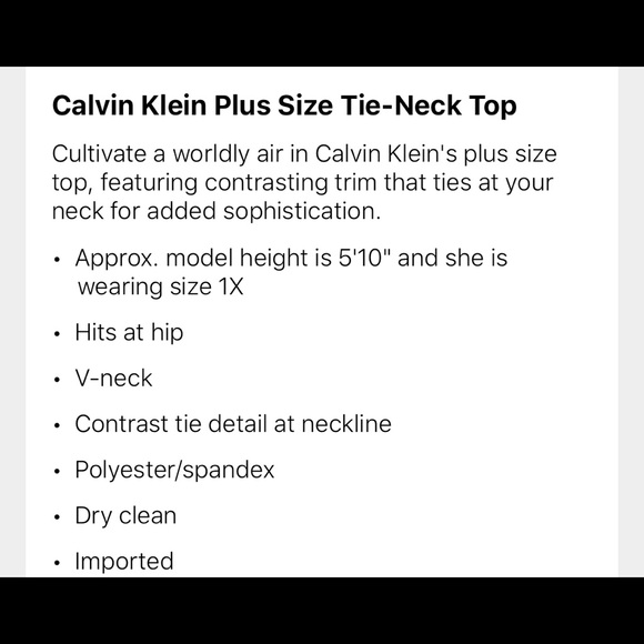 Calvin Klein Plus Size Tie Neck Top - Picture 4 of 4